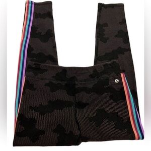 Xersion Active Girl’s Leggings XL 16 Black Camo w/ Multi Stripes